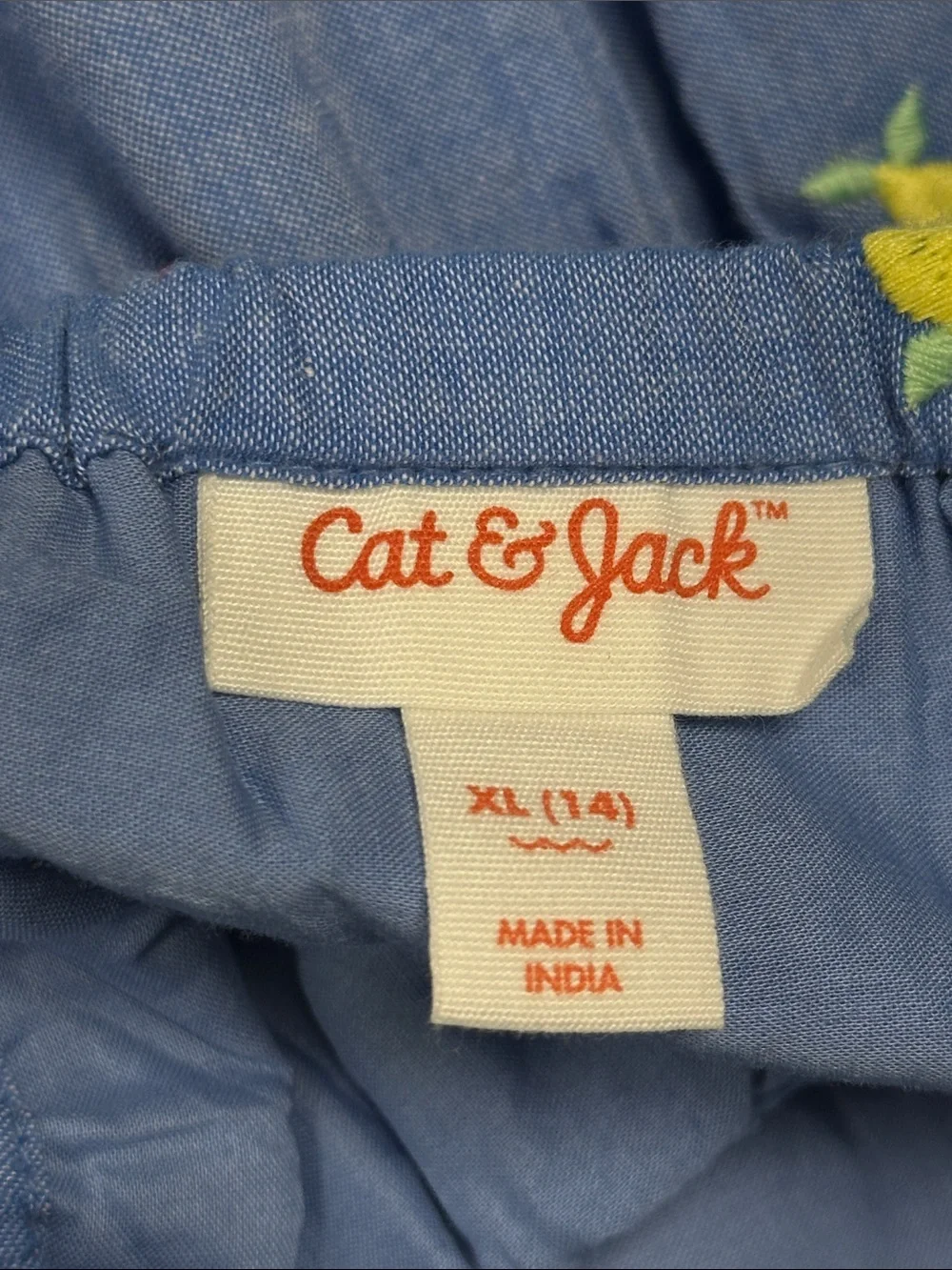 Girls cat & Jack blue / embroidered lemons fully lined summer dress XL 14 EUC!